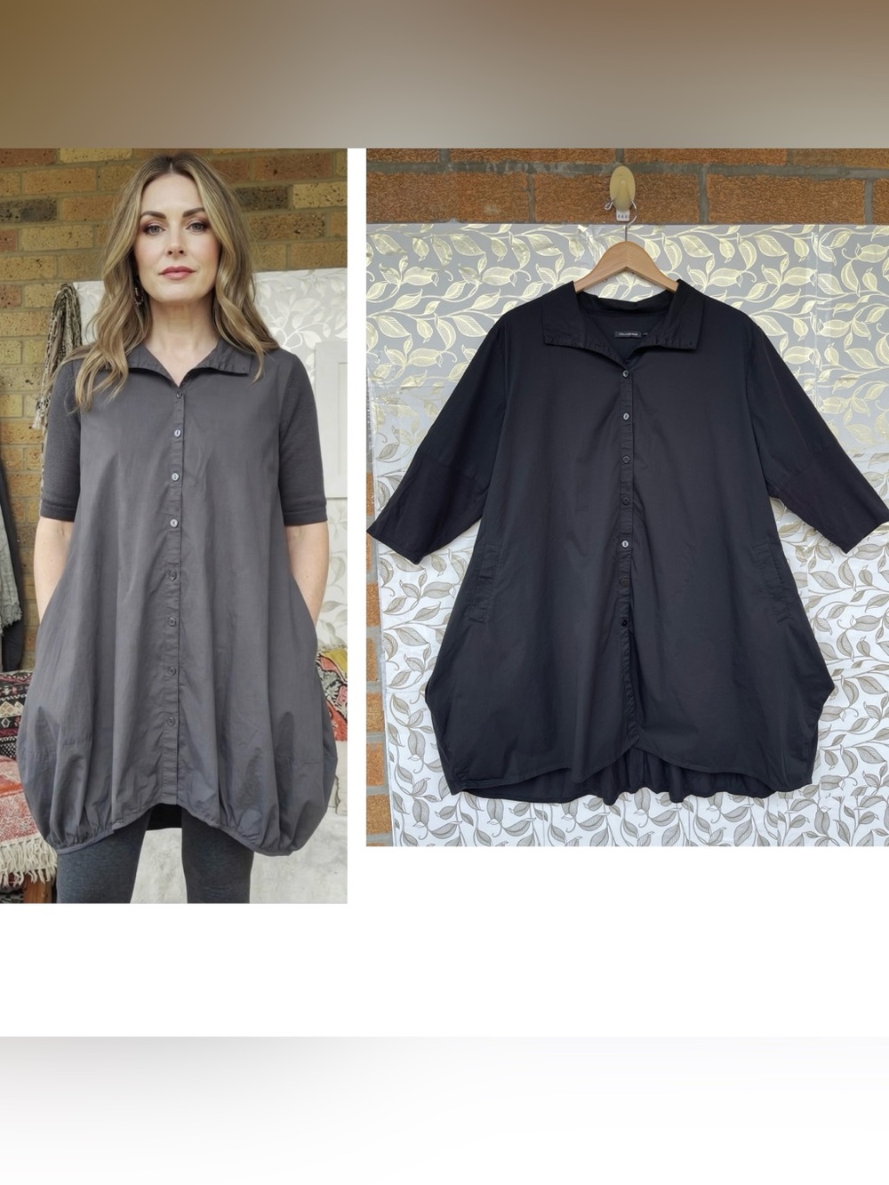 Stella Carakasi Black Lagenlook Tunic Shirt Dress XL Quiet Luxury Cotton Blend